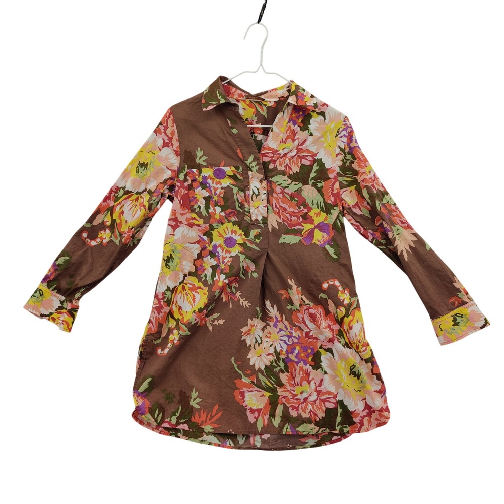 Soft Surroundings Women Earthy Cottage Whimsy Rustic Tunic Blouse MP Top Brown